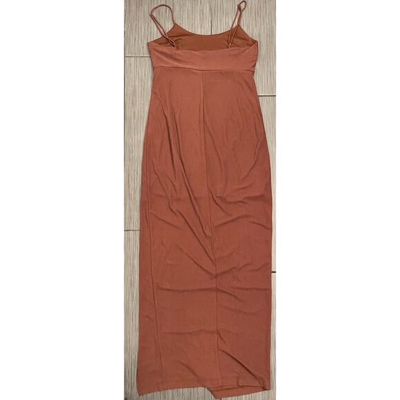 Wild Fable Dark Brown Ribbed Maxi Dress Size Small NWT Slit Straps - Picture 6 of 7